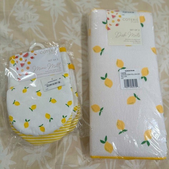 Other - NWT Nordstrom Lemon 🍋 Mini Mitts and Dish Mats Set of 2 Bundle